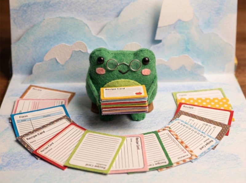 Bob holding different colored note templates, each transforming into a unique document format